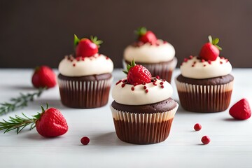 chocolate cupcakes with red velvet toppings and candle - Generative AI