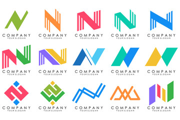 set of Abstract letter N logo design. modern creative logotype monogram icon design inspiration.
