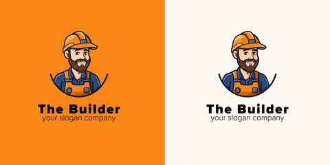 The Builder Mascot Logo Cartoon. logo template for any business identity architecture, property, real estate, housing solutions, home staging, building engineers