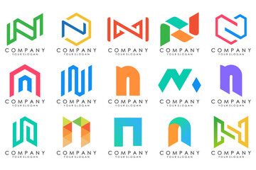 set of Abstract letter N logo design. modern creative logotype monogram icon design inspiration.