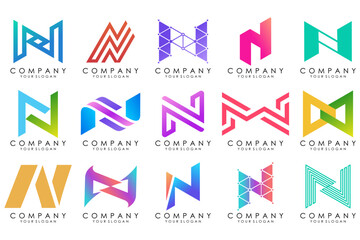 set of Abstract letter N logo design. modern creative logotype monogram icon design inspiration.