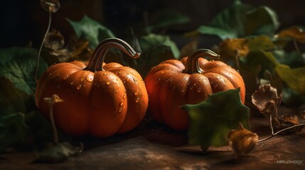 Thanksgiving wallpaper with pumpkins. Generative AI