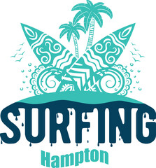 Obraz premium Summer surfing T-shirt design. Summer t-shirt design vector. For t-shirt print and other uses