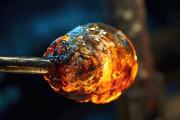 Fototapeta na wymiar close-up of molten glass on a blowpipe, created with generative ai