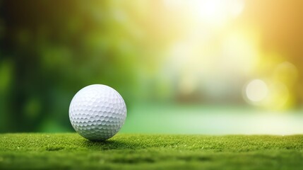 Close up golf ball on grass background, copy space for text and illustration for product presentation and template design.