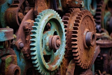 Fototapeta na wymiar detail of corroded farm machinery gears, created with generative ai
