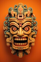 Colourful tiki mask on orange background, created using generative ai technology