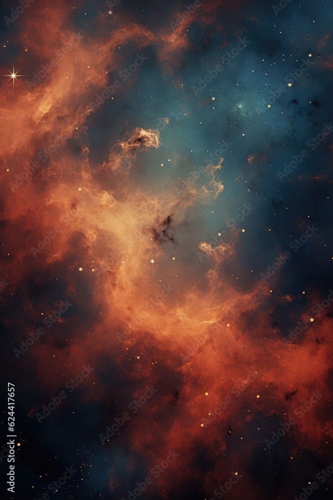 Wall mural nebula with stars and multicoloured clouds background, created using generative ai technology
