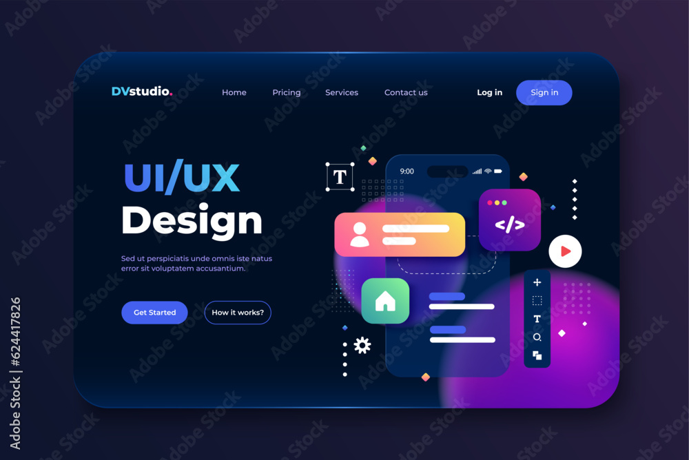 Poster modern 3d design concept of ui design for website and mobile website. landing page template. easy to