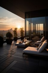 Luxury penthouse terrace with outdoor furniture, created using generative ai technology