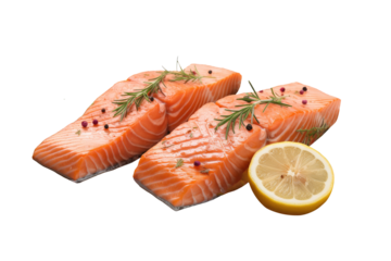 Prepare salmon 2 piece for steak isolated on transparent background. Generative Ai