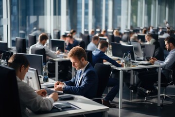 Many Business people busy working at office. Generative AI