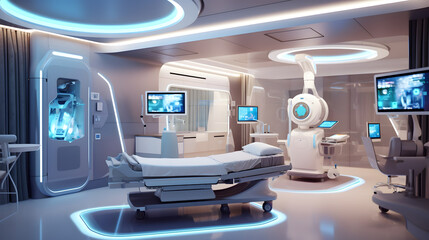 Futuristic healthcare room at modern hospital. AI generated