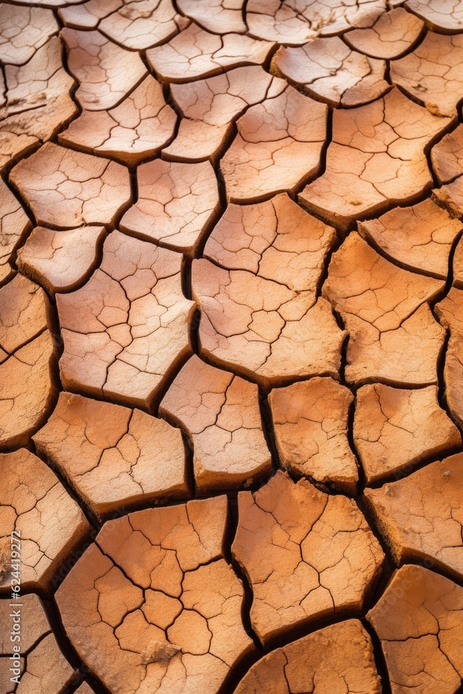 Sticker close-up of cracked desert ground in drought, created with generative ai