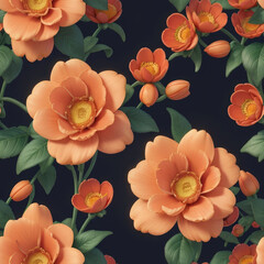 Seamless pattern with 3d realistic beutiful flowers illustration design. Generative AI