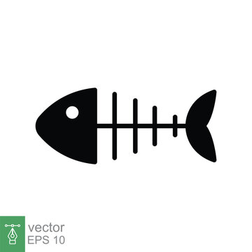 Fish bone icon. Simple solid style. Fishbone skeleton, fish skull, head and tail, animal anatomy contact. Black silhouette, glyph symbol. Vector illustration isolated on white background. EPS 10.