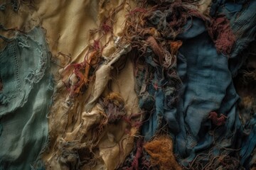 fabric texture close-up, with the fabric frayed and tattered, created with generative ai - obrazy, fototapety, plakaty