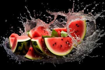 watermelon in splash, Generated AI