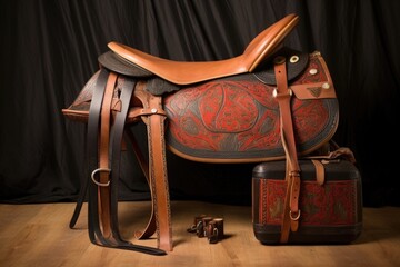 leather saddle with matching reins and accessories, created with generative ai