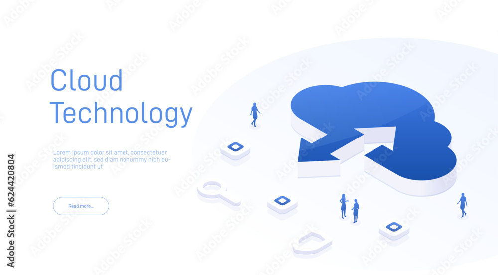 Aufkleber cloud technology. isometric cloud storage sign with two arrows up and down. cloud computing, big dat