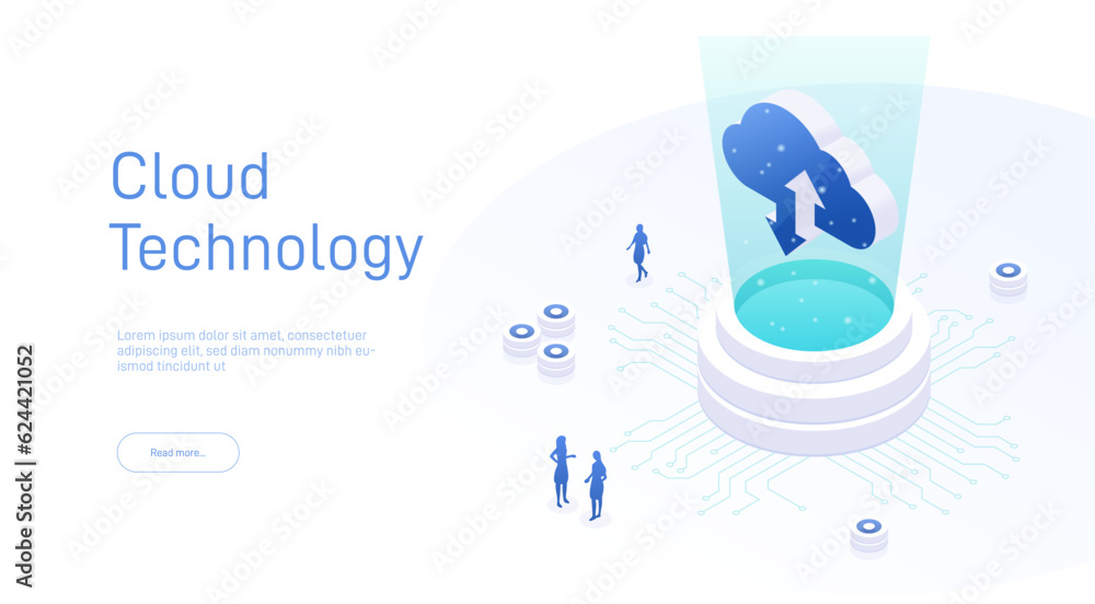 Poster big data processing center. concept of cloud database. server energy station of future. digital info
