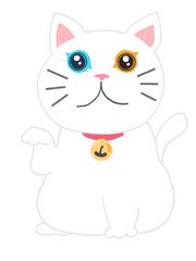 cute white cat with two colored eyes cartoon png