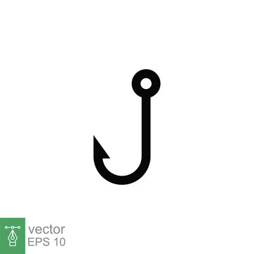 Fish hook icon. Simple flat style. Fishhook, angler, trap, metal sharp needle, fishing equipment concept. Black silhouette, glyph symbol. Vector illustration isolated on white background. EPS 10.
