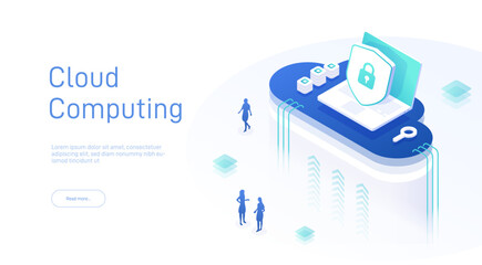 Web cloud technology business. Digital service or app with data transfering. Internet data services. Cloud data storage. Cloud computing technology users network. Online computing technology. 3d.