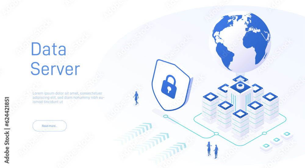 Poster cloud database. data transmission technology data protection. concept of big data processing center,