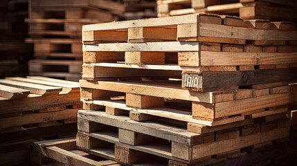 freight euro pallet stacked in empty warehouse closeup
