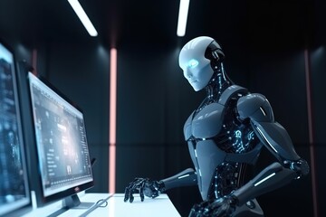 Fototapeta na wymiar Artificial intelligence robot using AI smart technology