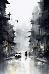 artwork cityscape in paint on background