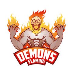 fire-headed devil skull vector illustration