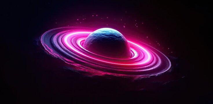 a planet with glowing purple and pink lights in space