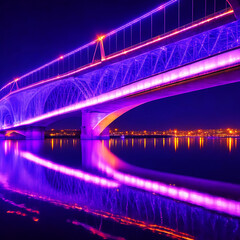 Photo beautiful bridge with led lights at night, generated ai
