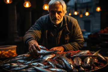 Coastal Morning Market. Lively Sardine Market in Porto, Portugal at Sunrise. Fishing Tradition AI Generative