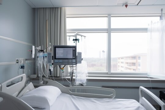 ventilation system in hospital room, with clear view of the patient and monitoring equipment, created with generative ai