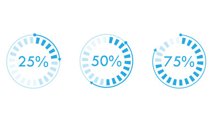 Vector circular progress bars with glowing loading scales and percentage indicators, future loading technology bars of head up display.