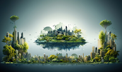 Eco city and forest landscape on earth, abstract background.