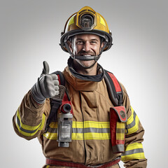 Fototapeta premium fire fighter going thumb up, isolated on white background