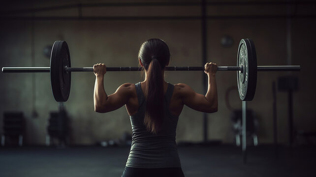 A Woman doing exercise with barbell in a gym. Generative AI