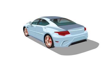 Fototapeta na wymiar Vector or Illustrator of cartoon car. Isometric rear side view of car. Can view interior of car. No driver. Sedan of soft blue car. Shadow on isolated white background.