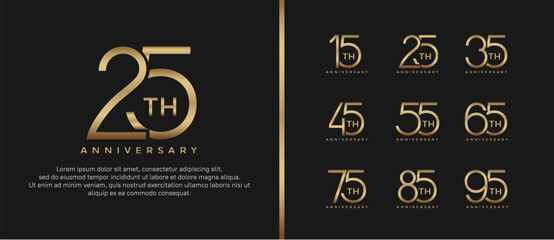 set of anniversary logo golden color on black background for celebration moment - obrazy, fototapety, plakaty