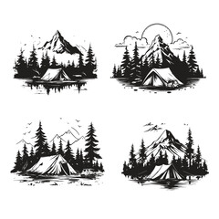 Set of Camping Vector Illustration