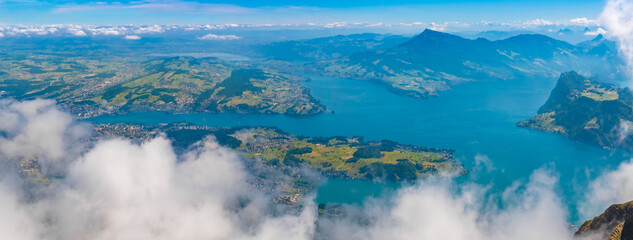 Panorama of Lake Lucerne (Vierwaldstättersee) from the Pilatus. The lake in central Switzerland...