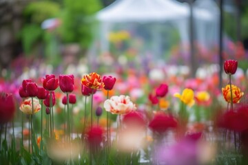 Obraz premium bokeh effect of tulips, with blurred background, created with generative ai