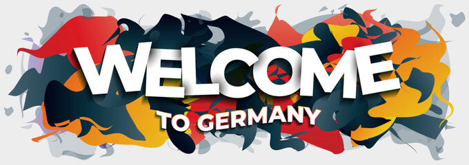The phrase "Welcome to Germany'' on an abstract background in the colors of the German flag