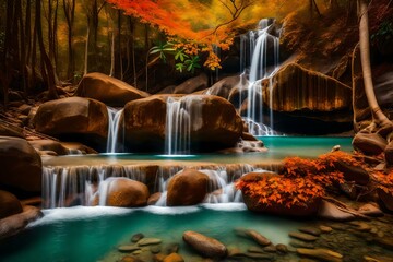 waterfall in the forest in autumn AI GENERATED