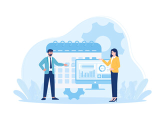 Growth data presentation and calendar concept flat illustration