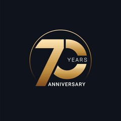 70 Years Anniversary badge with gold style Vector Illustration